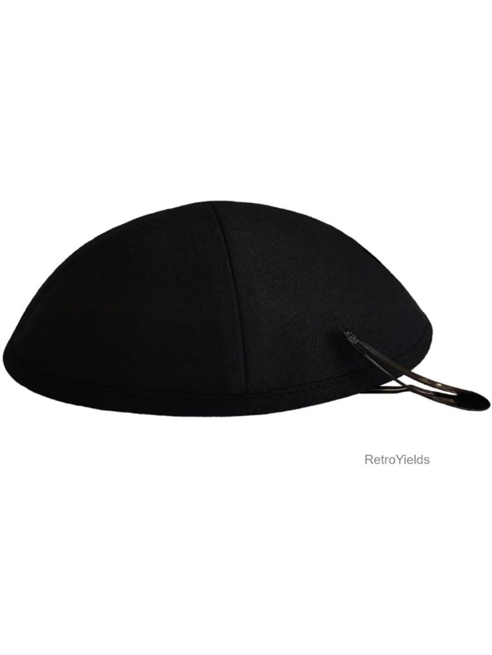 Black Kippah with Clip Linen Yarmulke Jewish Head Covering